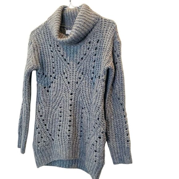 Treasure & Bond Wool Blend Pointelle Chunky Knit Turtleneck Sweater Gray Medium - Picture 2 of 5